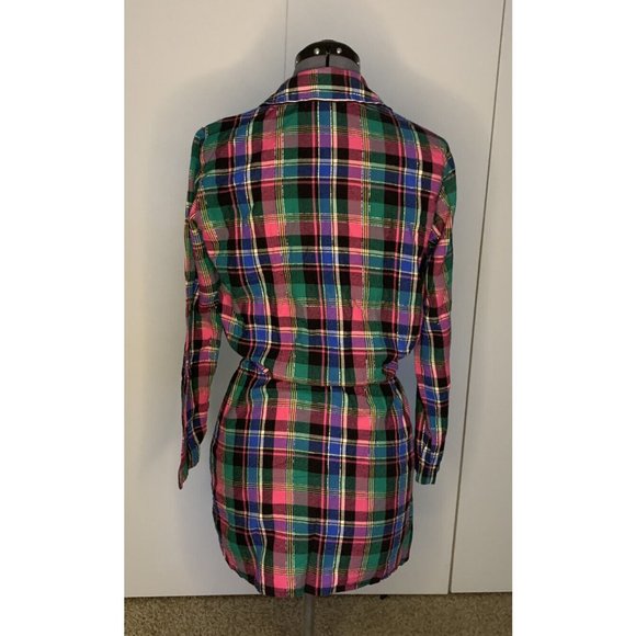 Victoria Secret Flannel Short Dress/ Robe Pink Grn Plaid Drawstring Waist XS - Picture 3 of 11